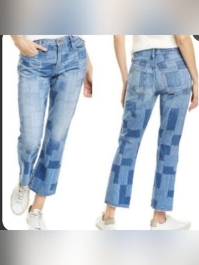 Frame Le High Straight "Patchwork" Effect Jeans.  Loose Style, Size 27